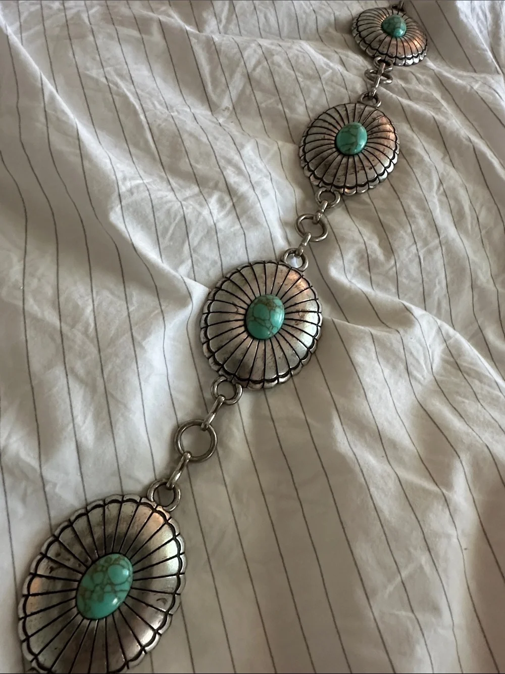 Silver-Tone Concho Belt with Turquoise Accents - Women Jewelry